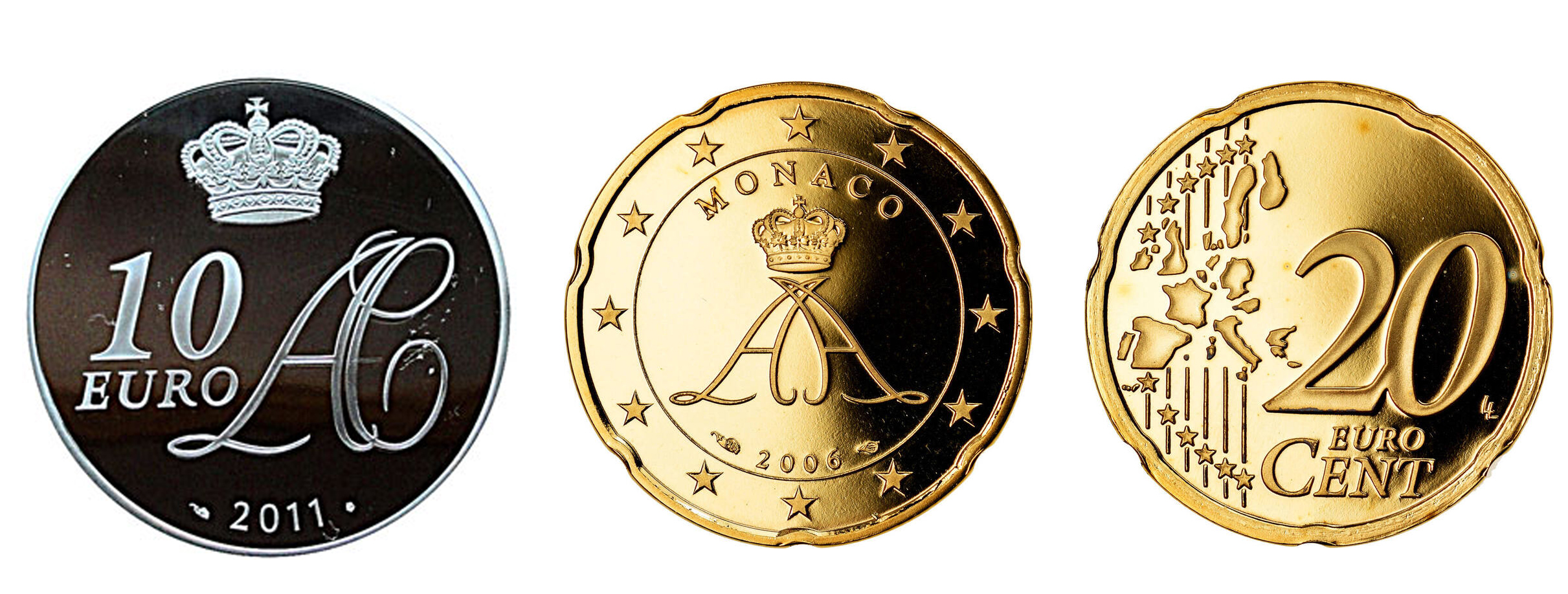 Монета Монако 20 евроцентов и Монета Монако 10 евро
