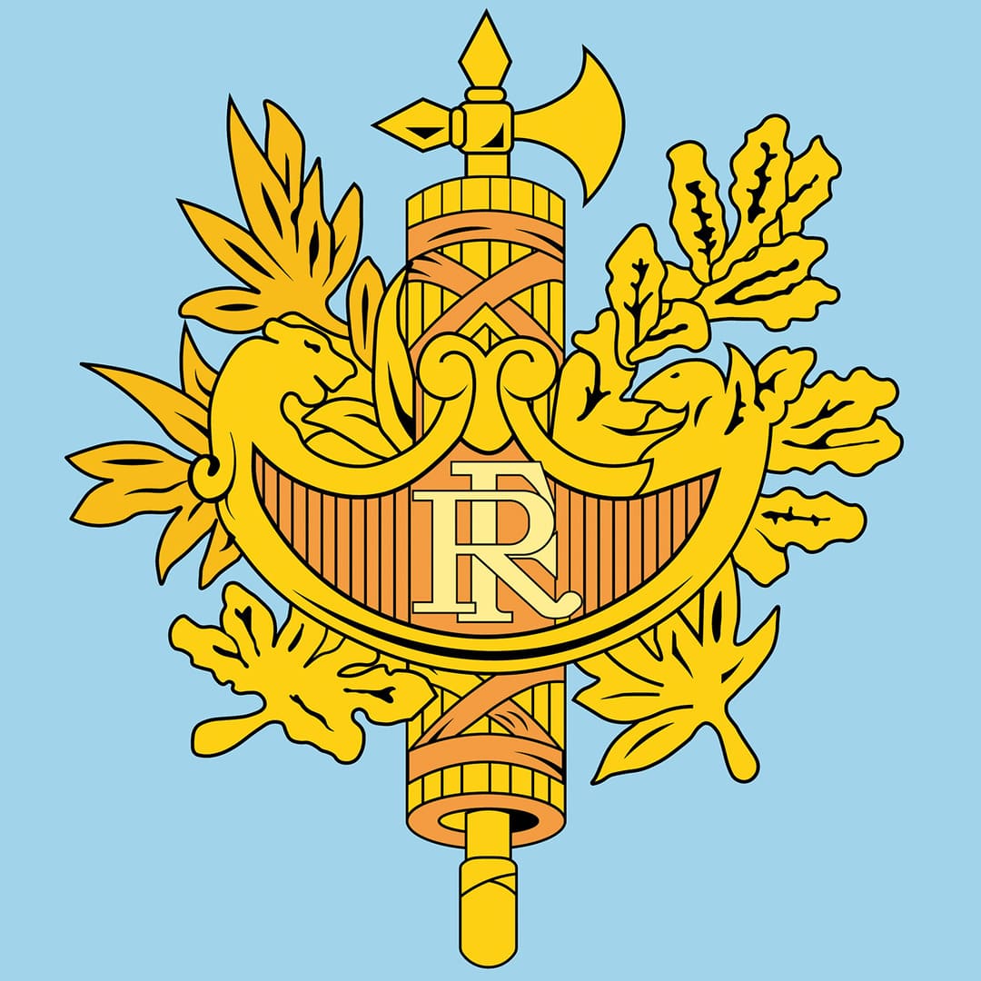 Эмблема Франции, композиция состоит из фасция и щита с монограммой